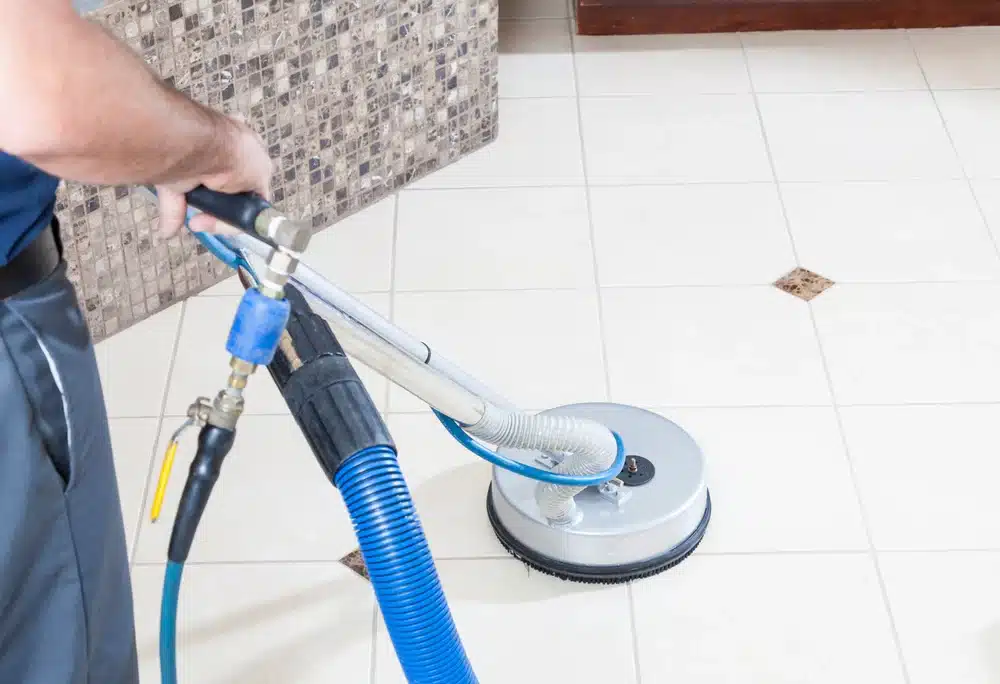 cleaning tiled floor surface